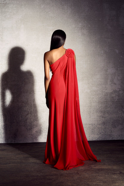 Norma Floral Applique One Shoulder Maxi Dress