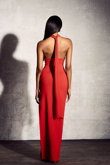 Moira Halter Floral Applique Maxi Dress