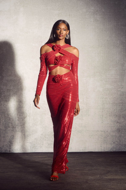 Sylvia Floral Sequin Cutout Maxi Dress