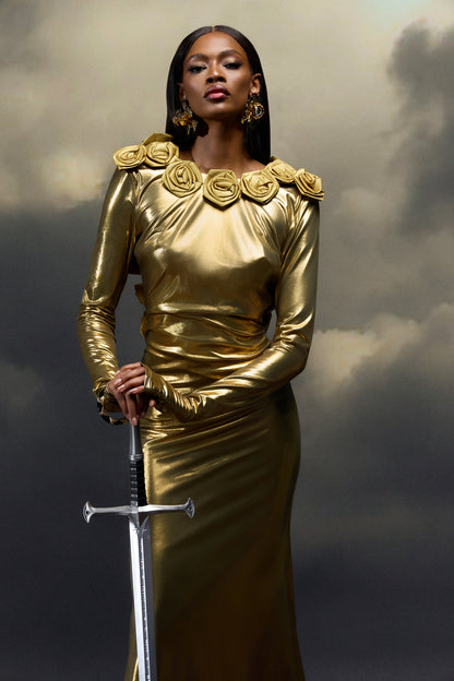 Octavia Floral Applique Backless Maxi Dress