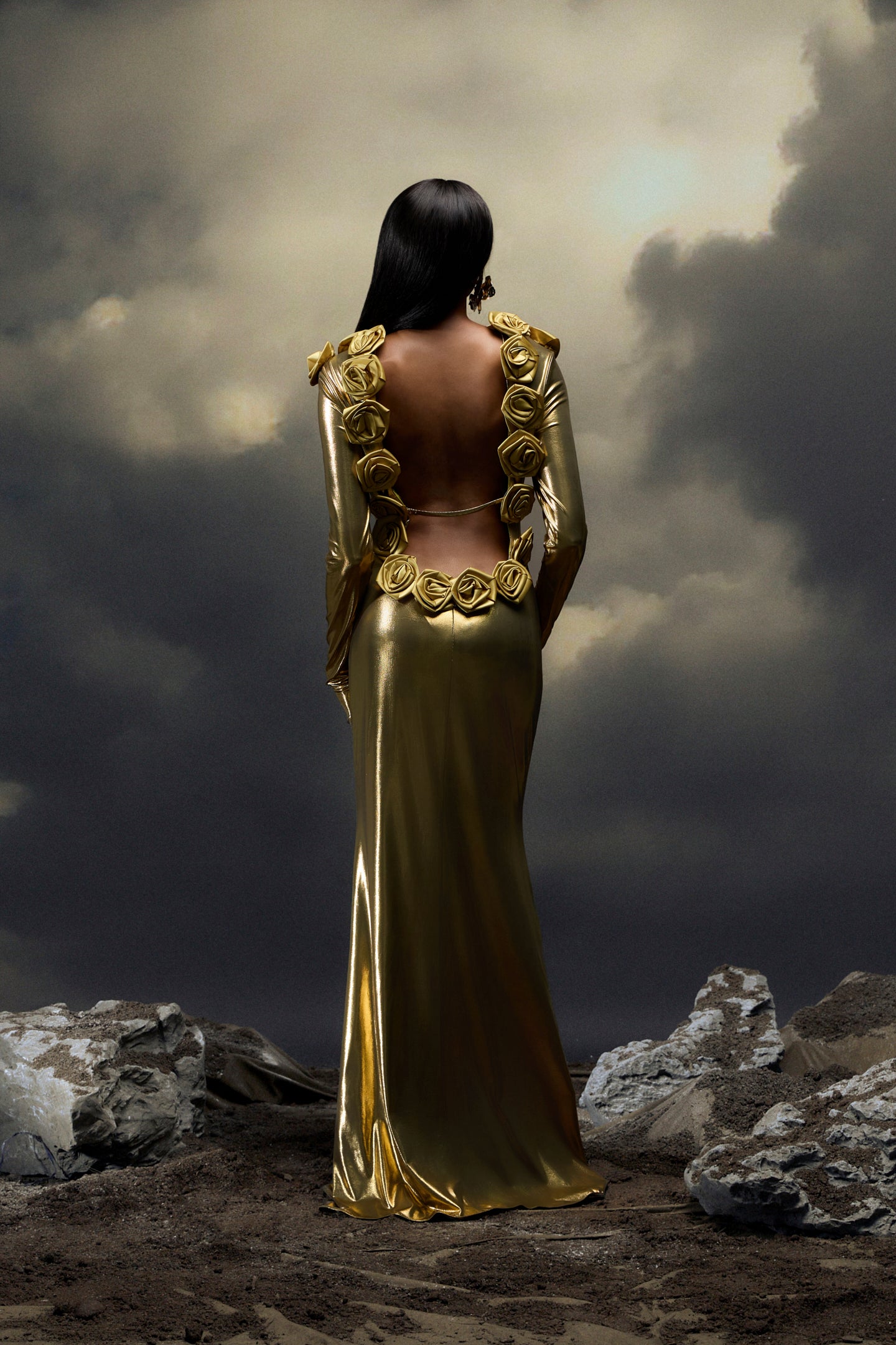 Octavia Floral Applique Backless Maxi Dress