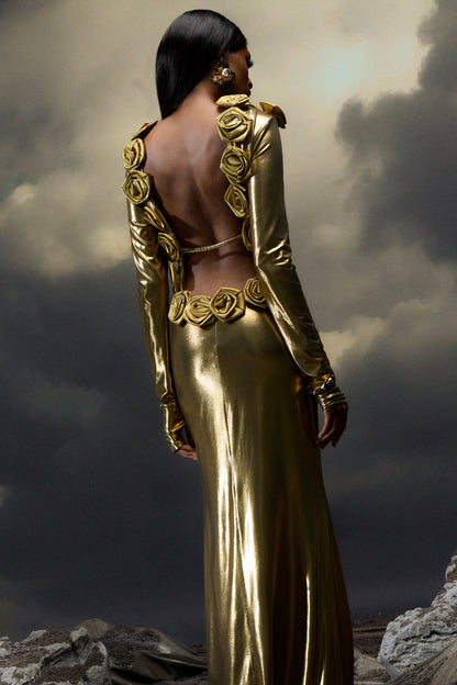 Octavia Floral Applique Backless Maxi Dress