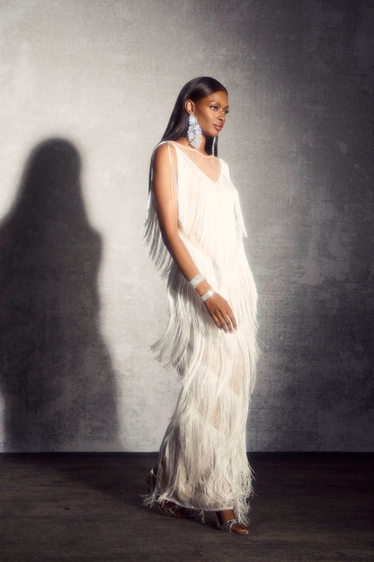 Joanna Fringe Trim Maxi Lace Dress