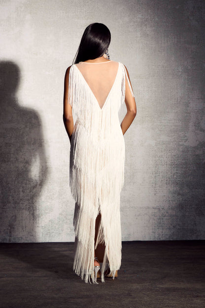 Joanna Fringe Trim Maxi Lace Dress