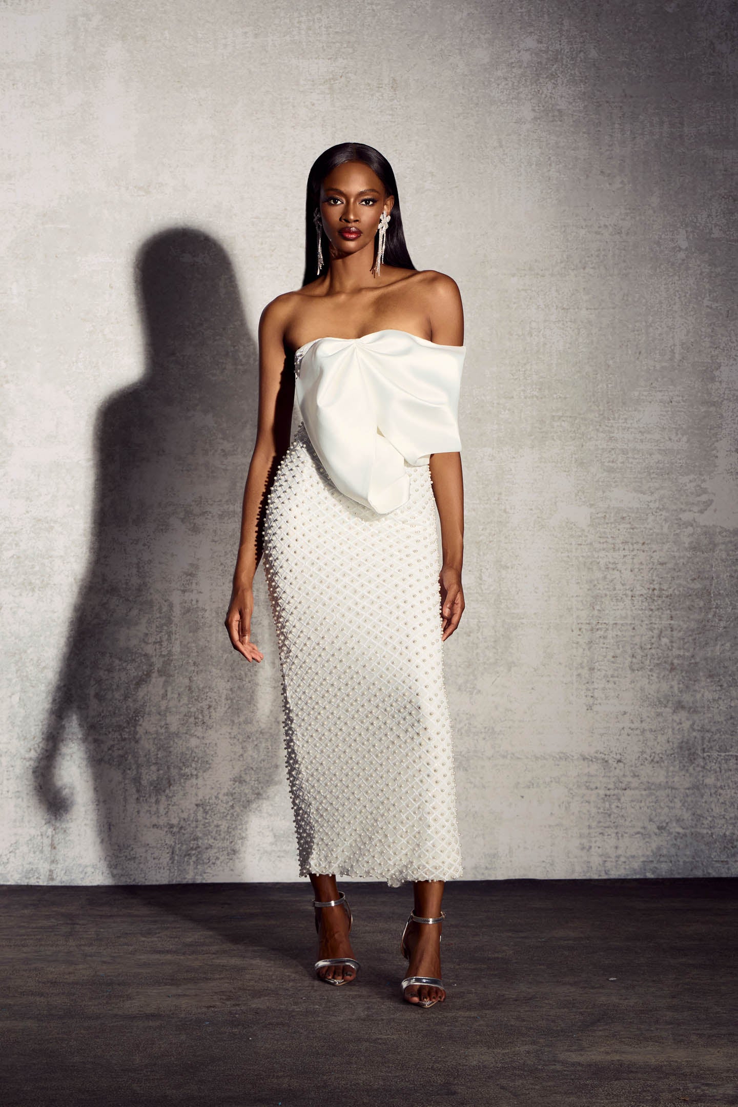 Esther Pearl Embellished Off Shoulder Maxi Dress