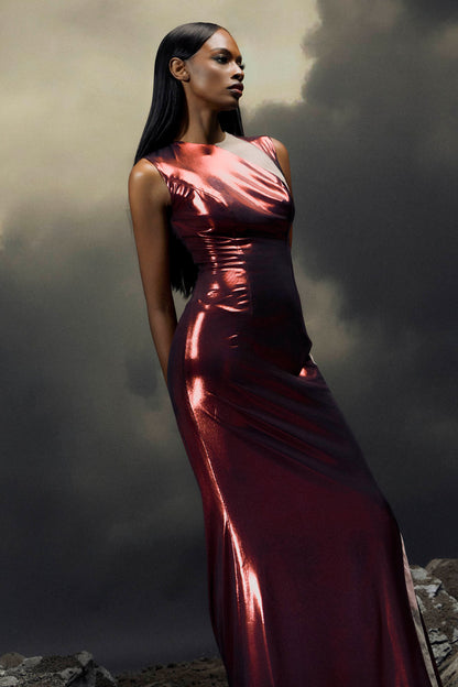 Joanna Metallic Mesh Inset Maxi Dress