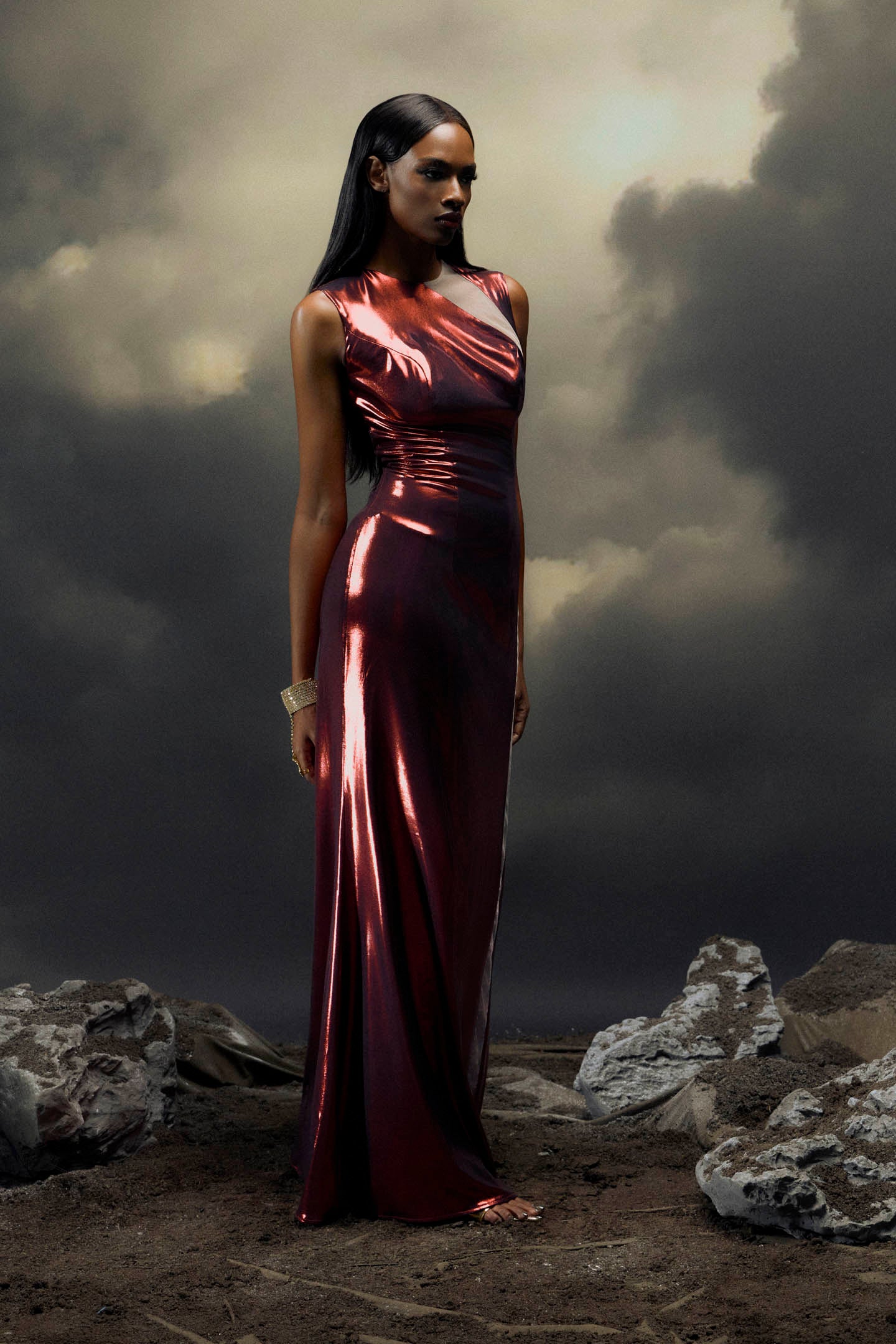 Joanna Metallic Mesh Inset Maxi Dress