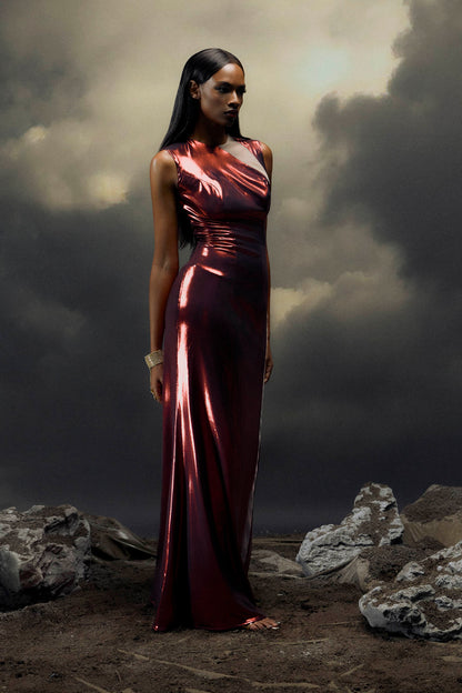 Joanna Metallic Mesh Inset Maxi Dress