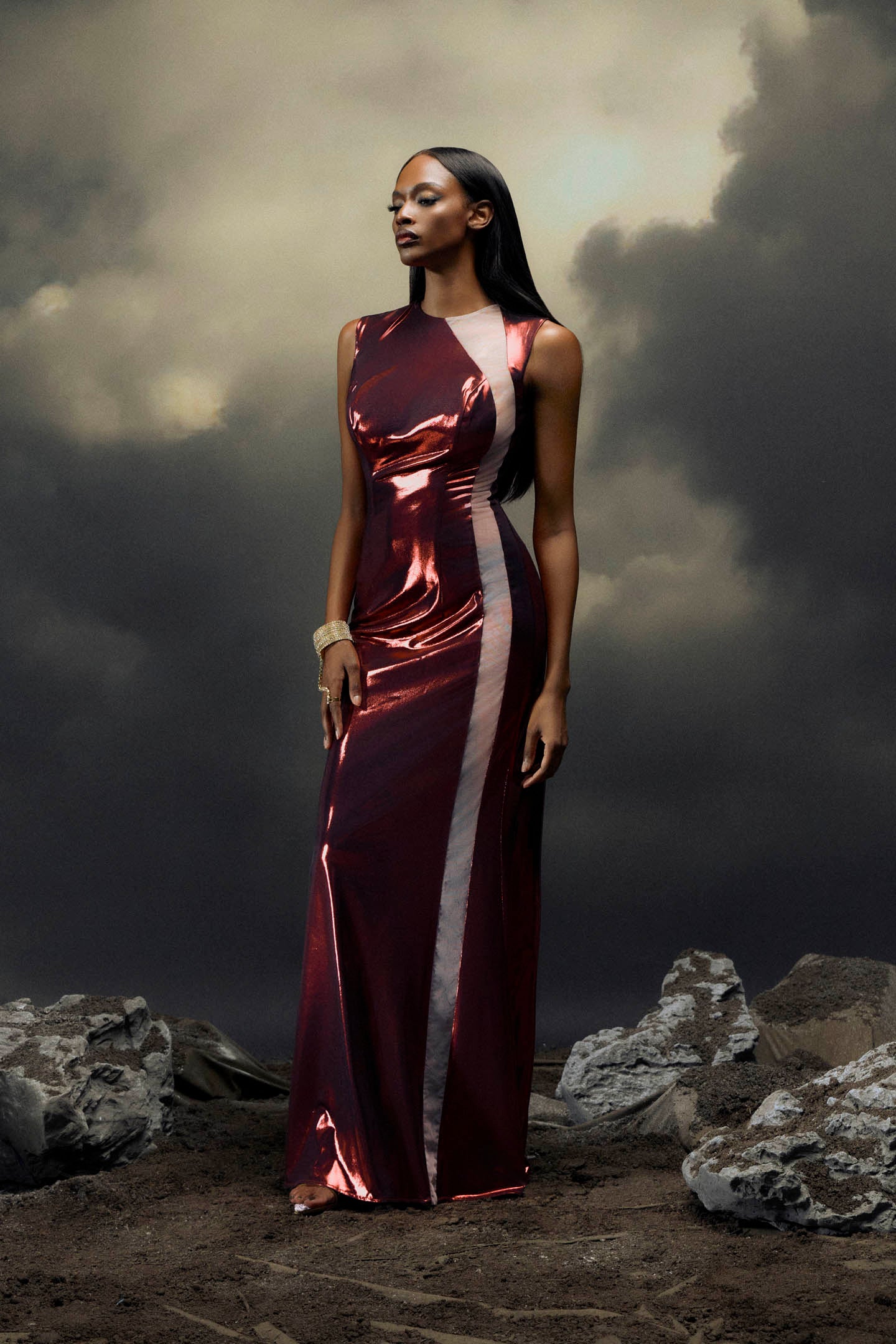 Joanna Metallic Mesh Inset Maxi Dress