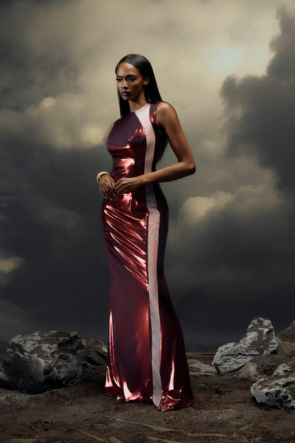 Joanna Metallic Mesh Inset Maxi Dress