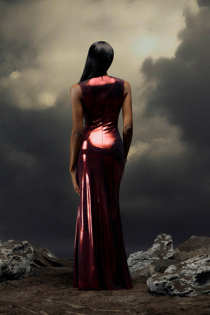 Joanna Metallic Mesh Inset Maxi Dress