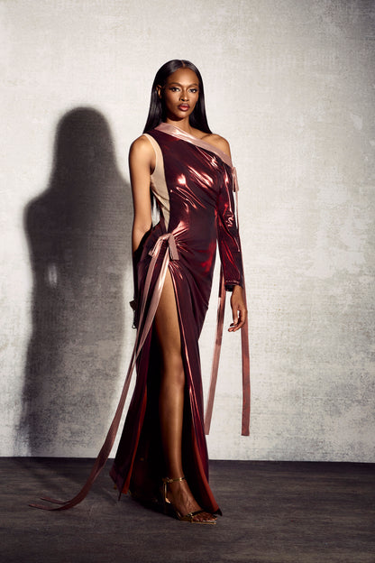 Rebecca Asymmetric Long Sleeve Maxi Dress