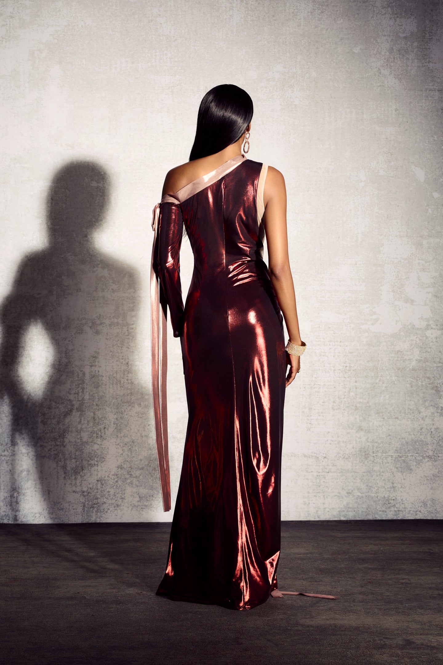 Rebecca Asymmetric Long Sleeve Maxi Dress