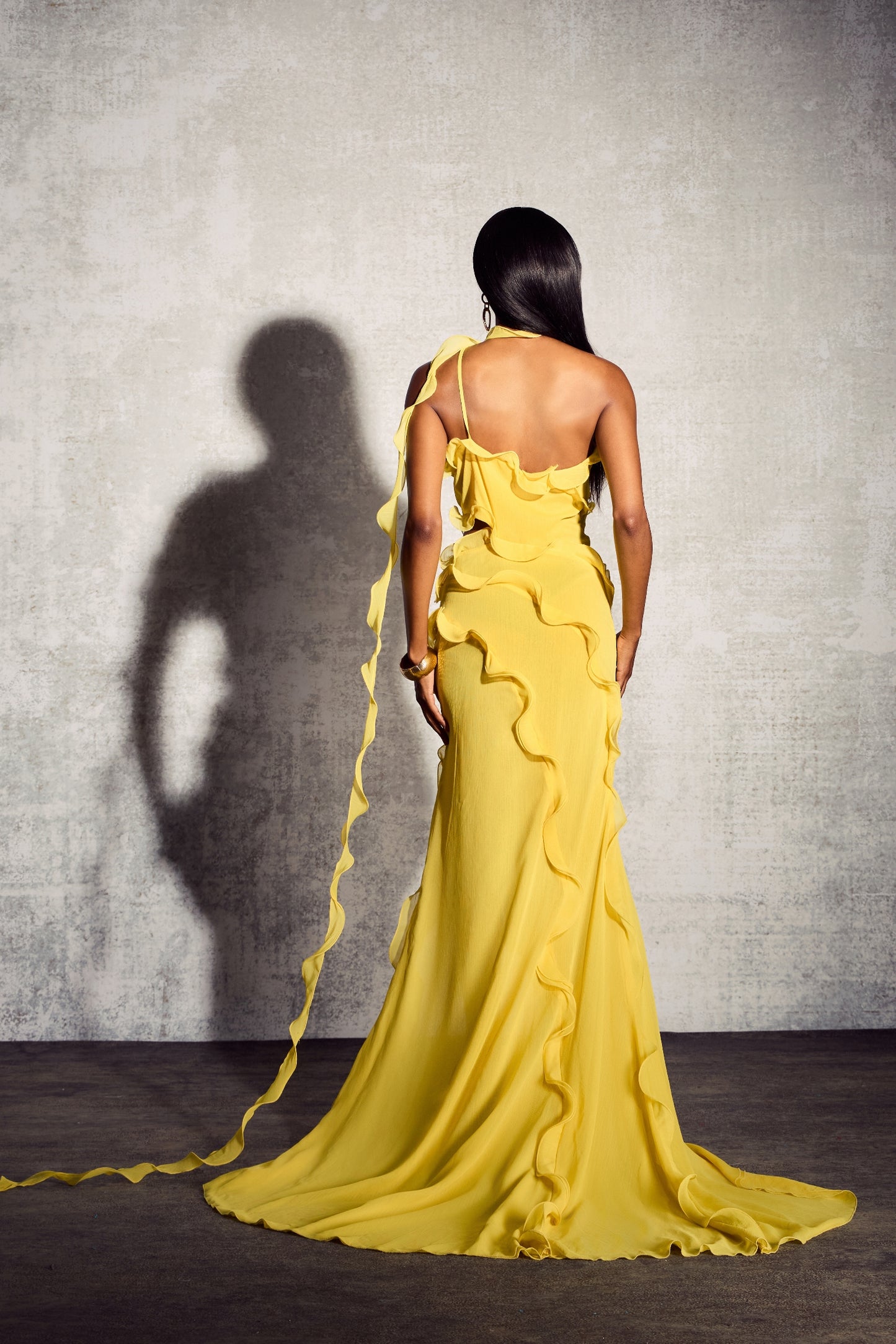 Gloria One Shoulder Ruffle Maxi Chiffon Dress