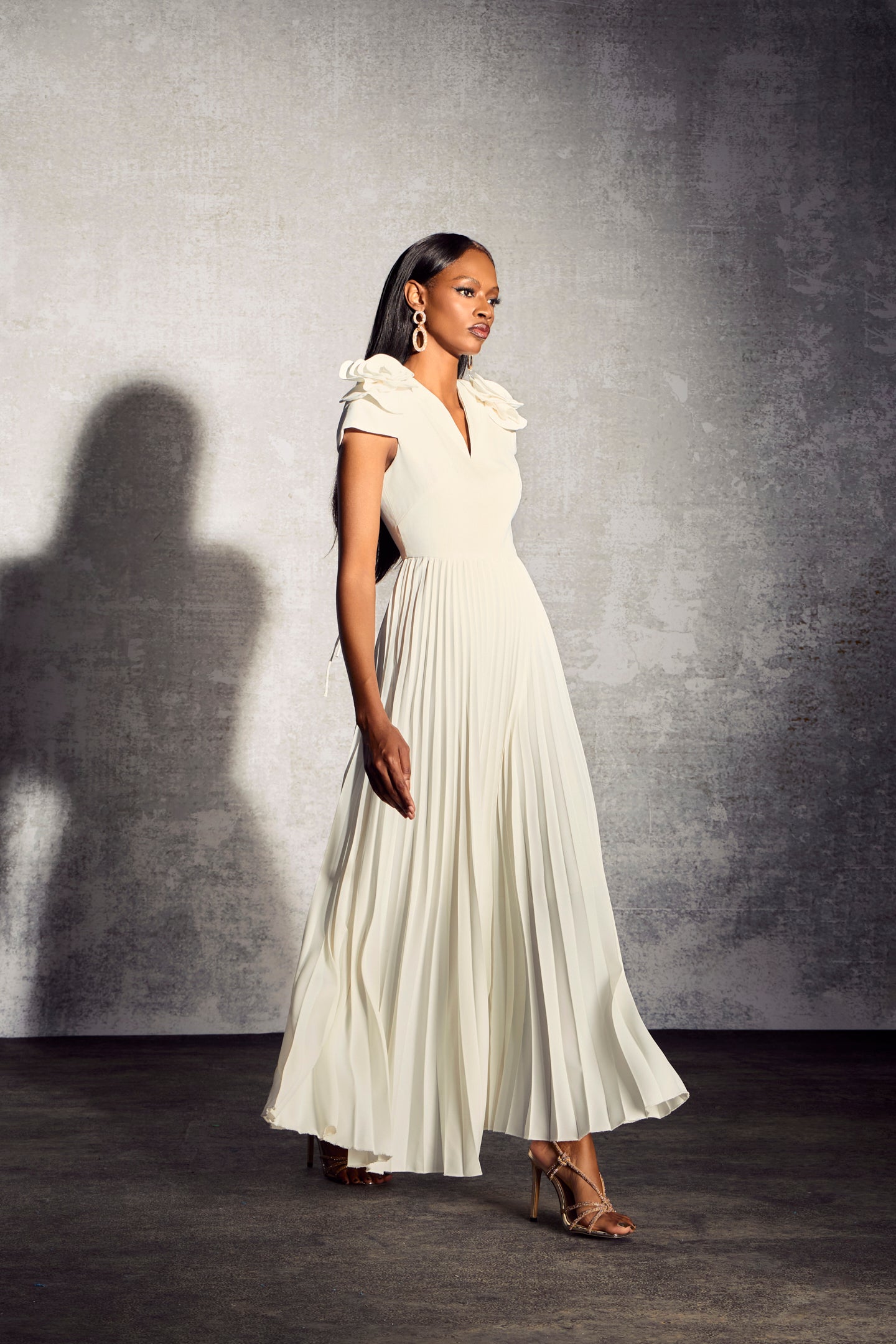 Grace V-neck Floral Pleated Maxi Dress