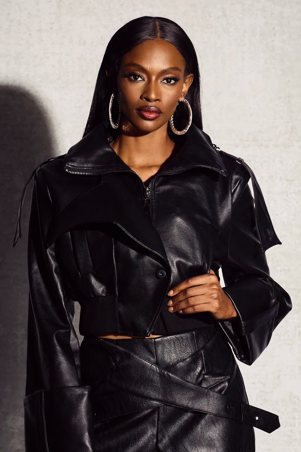 Sheila Cropped Leather Jackets Set