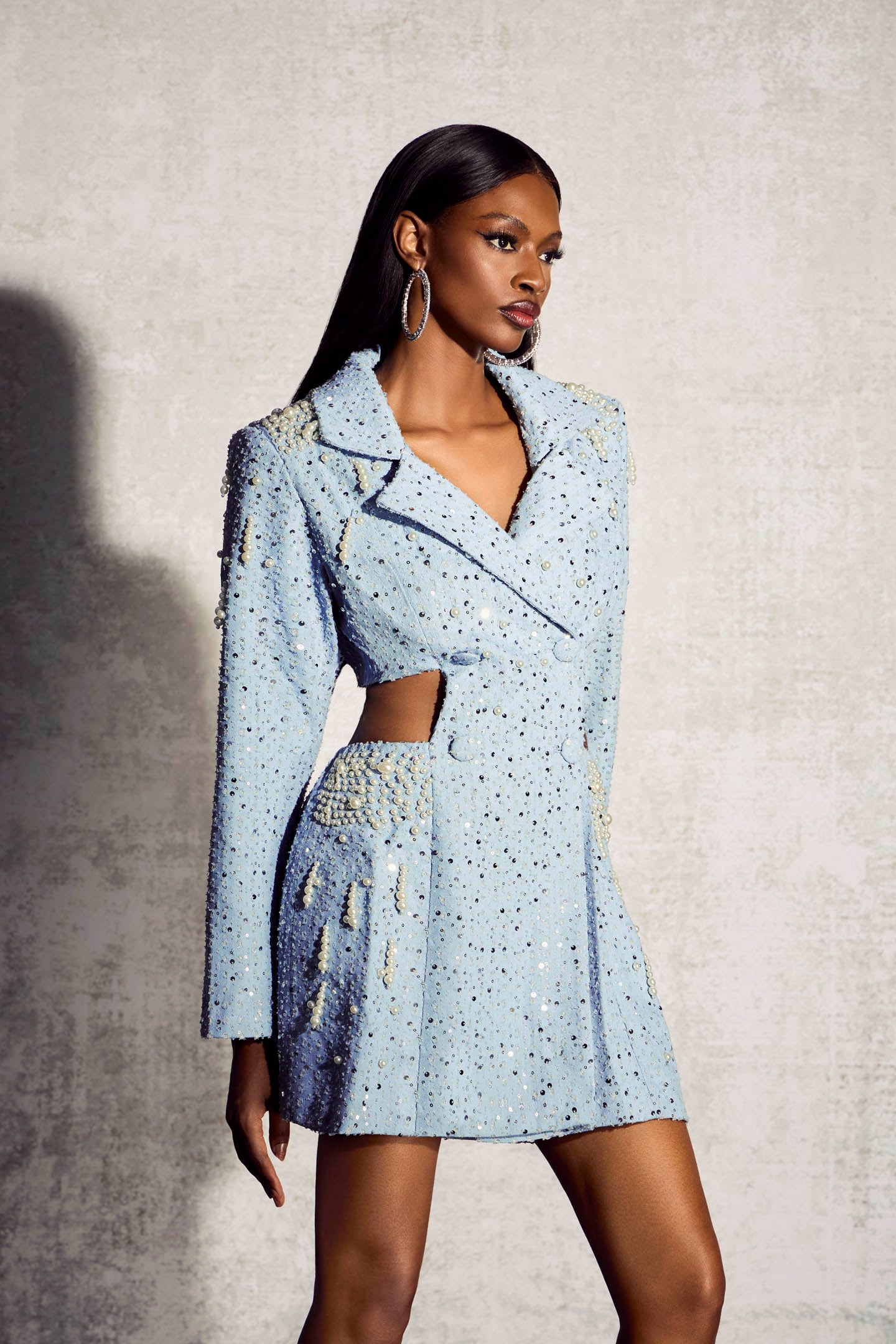 Leona Pearl Embellished Cut-out Mini Dress