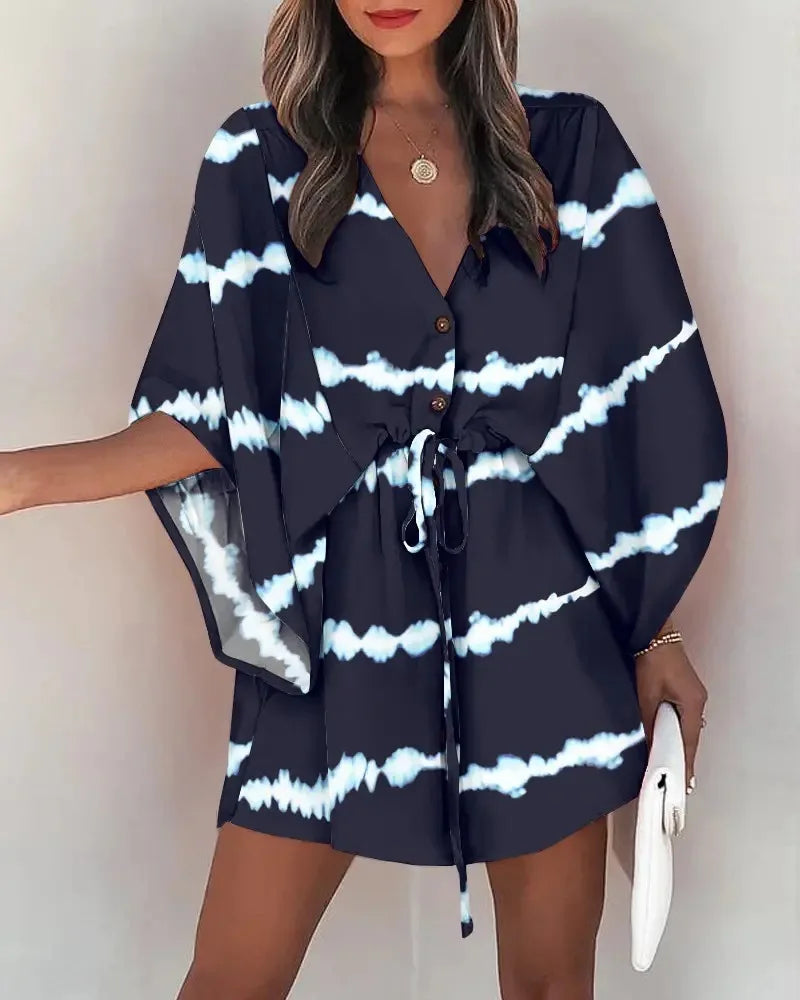 European Fashion Print V-neck Vacation Dress