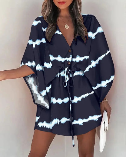 European Fashion Print V-neck Vacation Dress
