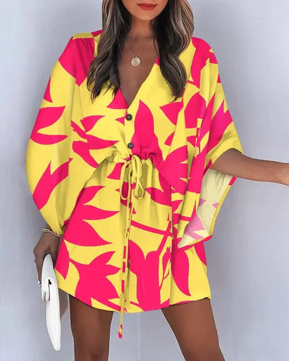 European Fashion Print V-neck Vacation Dress