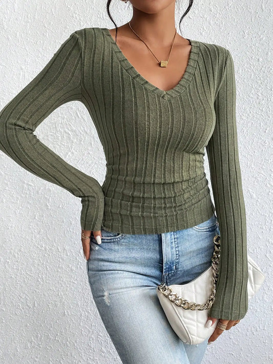 Sexy V-Neck High-Grade Spice Sweater Knitted T-shirt Women