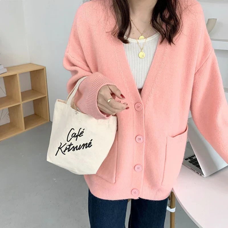 Lazy Wind Yellow Single-Breasted Knit Cardigan