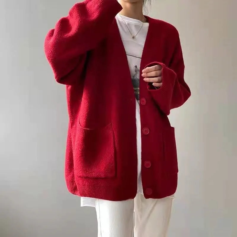 Lazy Wind Yellow Single-Breasted Knit Cardigan