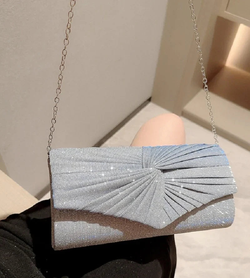 Shiny Gold Silver Long Sequin Evening Clutch Bag for Women