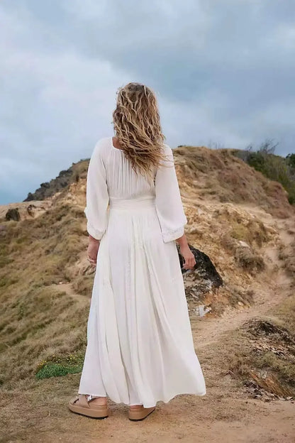 Oversized Backless Deep V Cotton Boho Dress