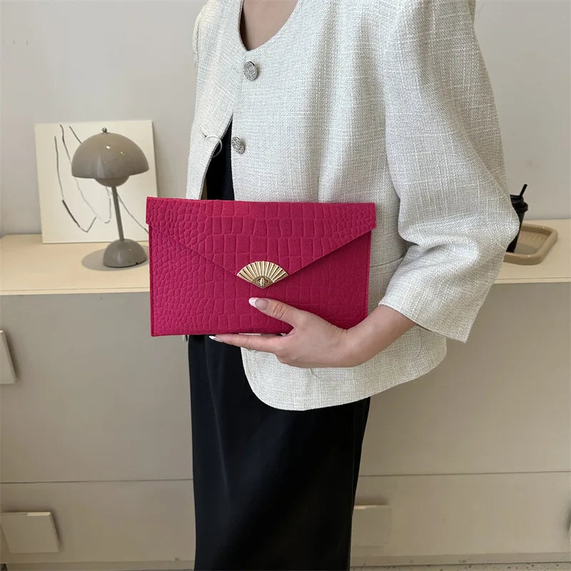Casual Simple Felt Envelope Clutch Wristlet