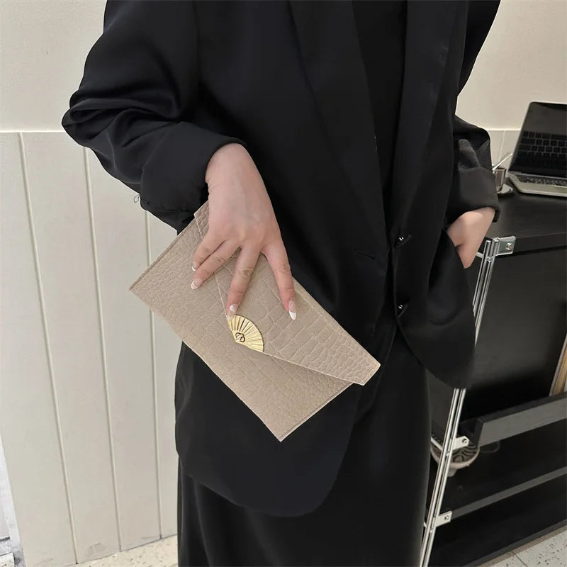 Casual Simple Felt Envelope Clutch Wristlet