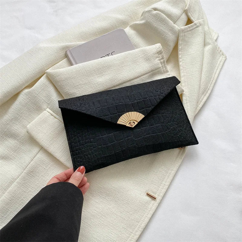 Casual Simple Felt Envelope Clutch Wristlet
