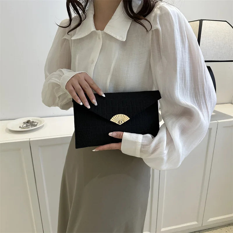 Casual Simple Felt Envelope Clutch Wristlet