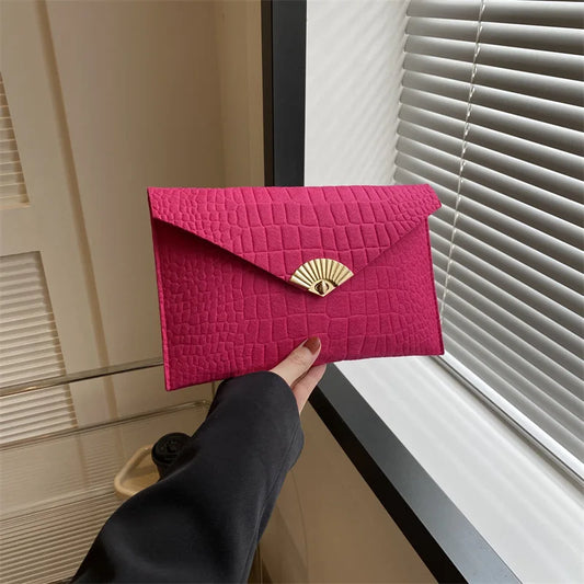 Casual Simple Felt Envelope Clutch Wristlet