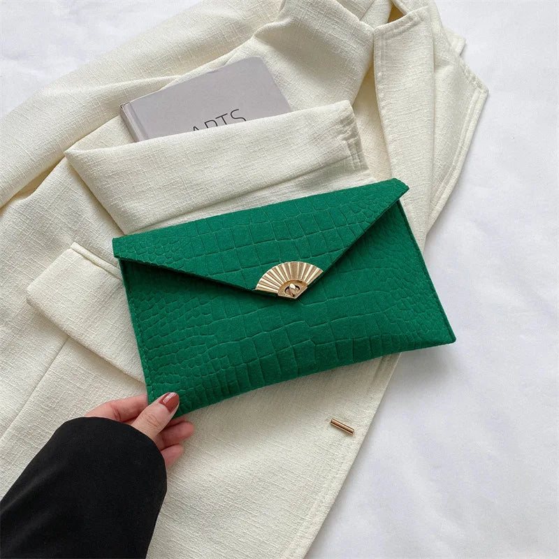 Casual Simple Felt Envelope Clutch Wristlet