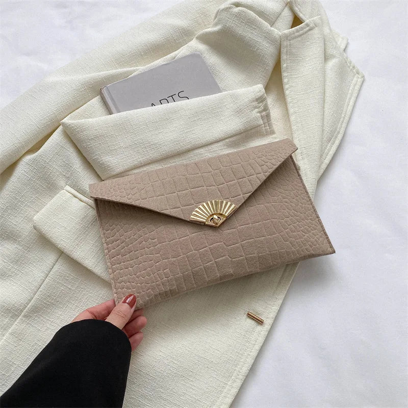 Casual Simple Felt Envelope Clutch Wristlet