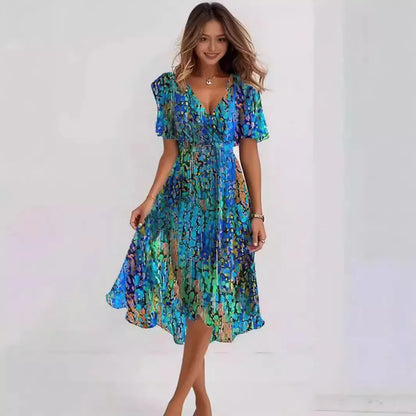 Chiffon Floral Print V-neck Dress
