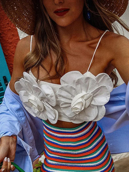 Y2K Open Back 3D Flower Sleeveless Crop Top
