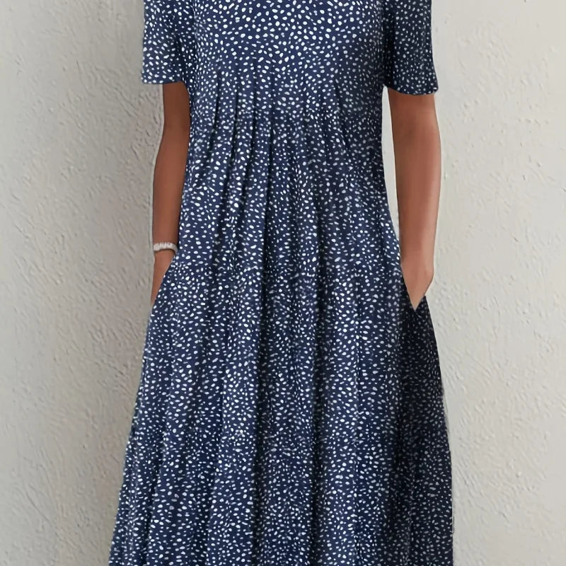 Elegant Spring Summer Round Neck Printed Floral Dress