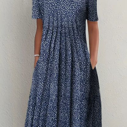Elegant Spring Summer Round Neck Printed Floral Dress