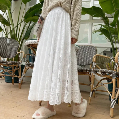 New Spring Summer Women Long Skirt Fairy Palace Custom Lace