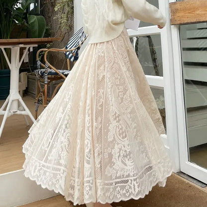 New Spring Summer Women Long Skirt Fairy Palace Custom Lace