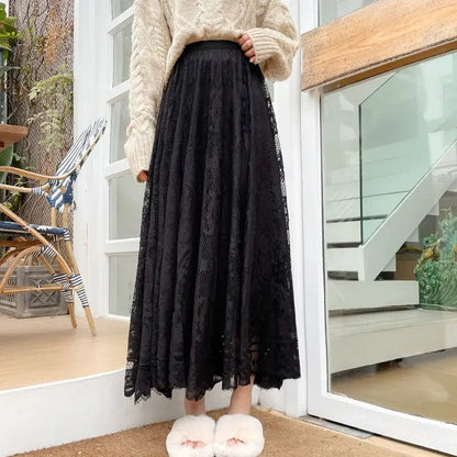 New Spring Summer Women Long Skirt Fairy Palace Custom Lace