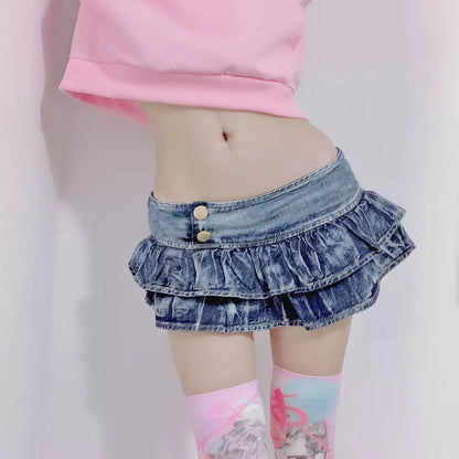 Ruffled Pleated Super Short Skirt