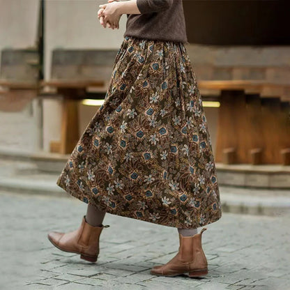 Cotton Retro Printed Mid-Long Loose Skirt