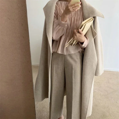 O-Neck Puff Long Sleeve Pleated Blouse
