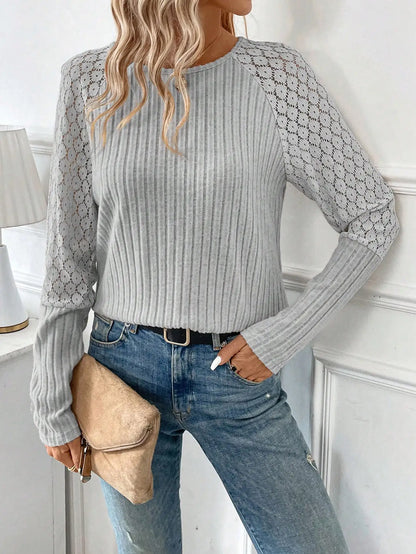 Solid Color Design Sense Knitted Long Sleeve Top Women