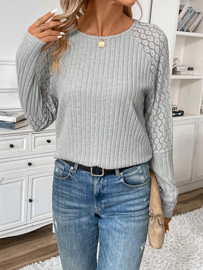 Solid Color Design Sense Knitted Long Sleeve Top Women