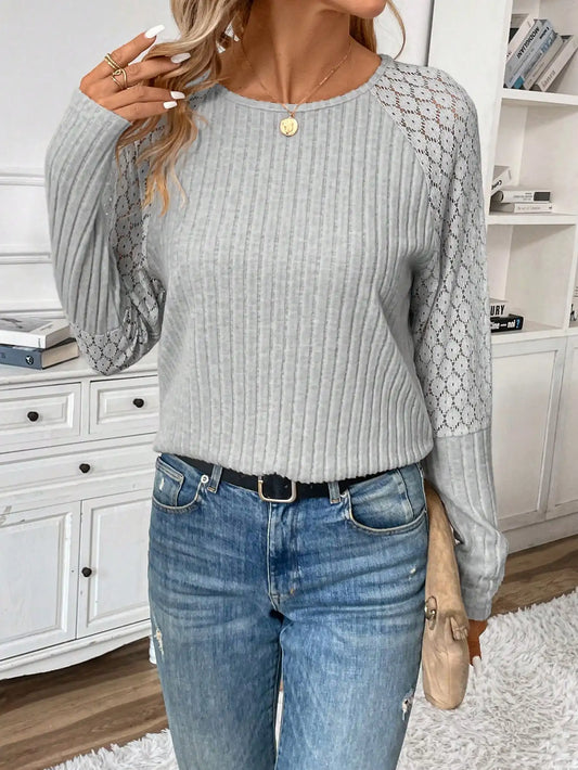 Solid Color Design Sense Knitted Long Sleeve Top Women