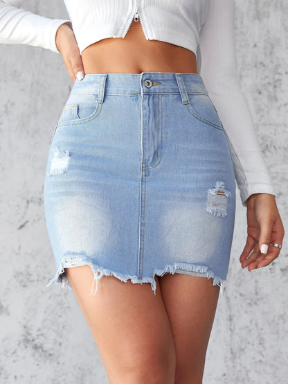 Ripped Raw Edge A-Line Skirt